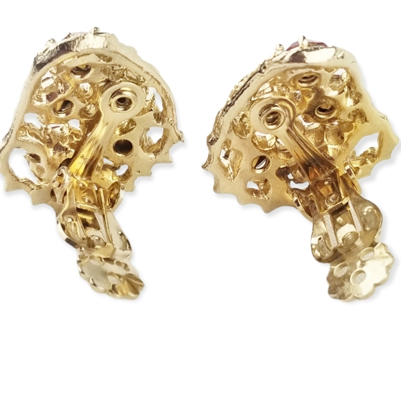 Vintage Weiss Pink Rhinestone Clip Earrings EVC - Picture 6 of 7